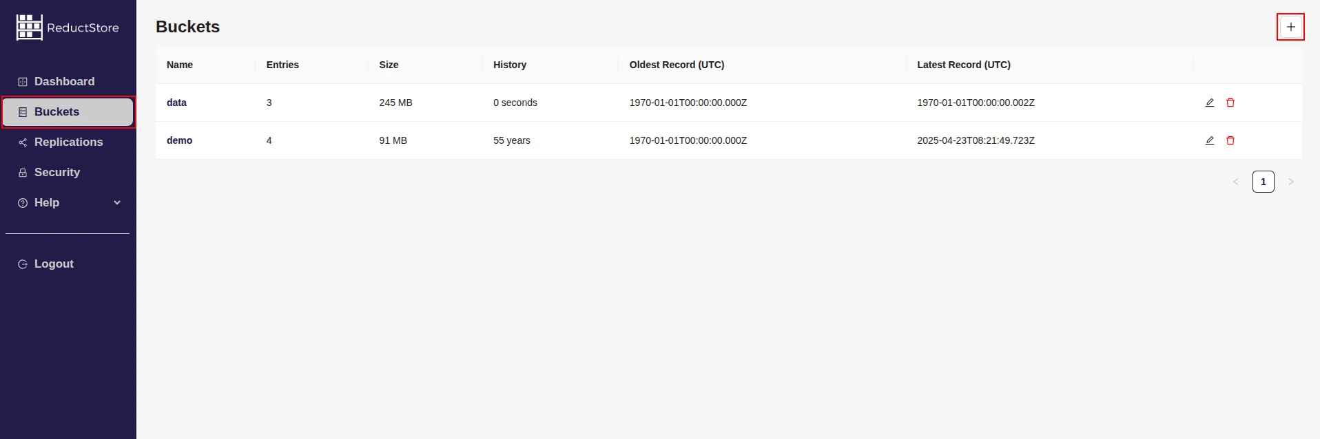 Create a bucket with Web Console
